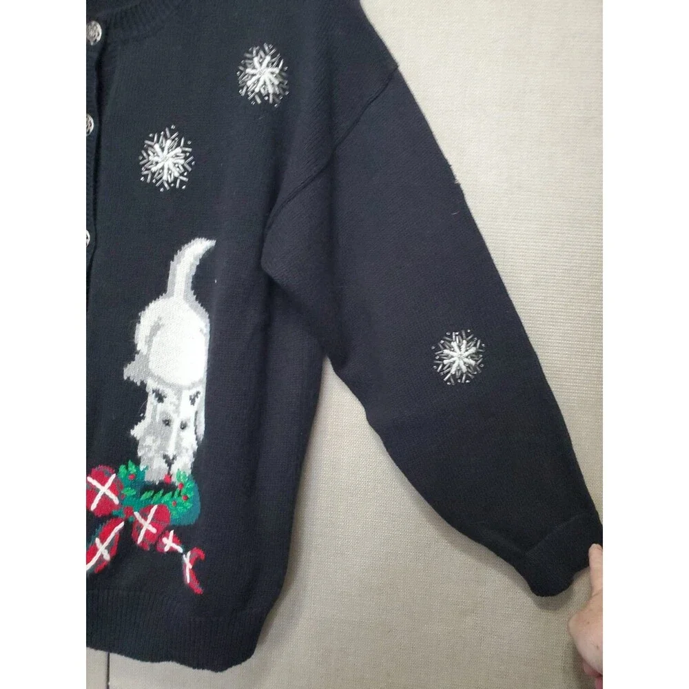 Susan Bristol Ramie/Cotton Scottie Dog Wreath Snowflake Christmas Sweater Sz XL - Picture 7 of 9